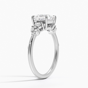Bague BOJ 031 en argent 925, coupe princesse, camélia, trois pierres, halo de diamants, 2 carats, couleur D, VVS1, moissanite certifiée GRA, prix bas - Product Image 2