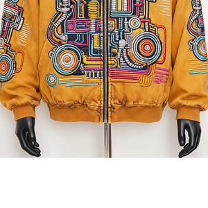 Men's Oversized Hooded Sweatshirt Yellow Hand Embroidered Cartoon Car Design Zipper Front Streetwear Autumn Wear - Product Image 3