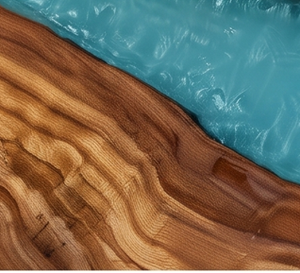 Plateau de service en bois de qualité supérieure avec incrustation en résine aqua, finition polie, poignée, pour contact alimentaire, usage résidentiel, repas à domicile - Product Image 2