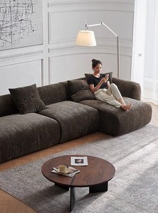 Canapé d'angle modulaire en chenille chocolat moderne, style <span class=keywords><strong>français</strong></span>, avec chaise longue, pour villa, salon, appartement minimaliste - Product Image 2