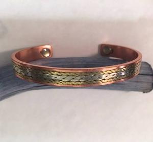 Copper Alloy Cuff Bracelet With Braided Inlay Vintage Style Unisex Jewelry Antique Copper Plated <b>men</b> women wrist wear healing - Product Image 1