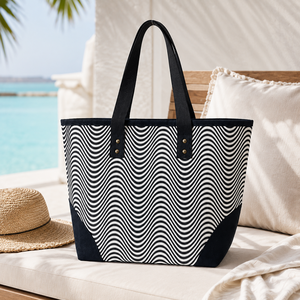 Wholesale Custom Logo <b>Large</b> PP Laminated Cotton <b>Canvas</b> Beach Tote <b>Bag</b> Geometric Wave Print Reusable Shoulder Shopping Travel <b>Bag</b> - Product Image 2