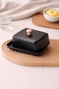 White Simple Ceramic Butter Keeper Elegant Butter <b>Storage</b> <b>Container</b> For <b>Kitchen</b> Dining Table Minimal Serveware From India - Product Image 2