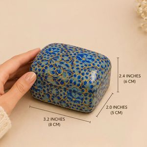 Handcrafted Kashmiri Paper Mache Blue Floral <b>Treasure</b> <b>Box</b> Artisan Jewellery Keepsake Gift Made in India - Product Image 2