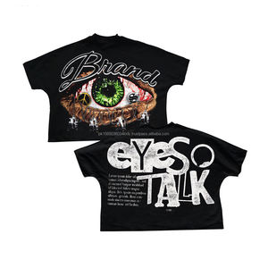 T-shirt Homme Personnalisé à Manches Longues Double Couche avec Motif Graphique Surdimensionné, Coupe Boxy Courte, Effet Délavé à l'Acide, Col Montant et Strass de Luxe - Product Image 1