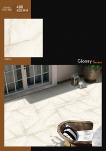 Azulejos de cerámica brillantes de 400x400 mm con aspecto de mármol crema para interiores, serie brillante, azulejos de cerámica de 400x400, azulejos beige claro. - Product Image 3