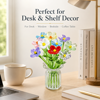Arrangement floral miniature en verre fait main avec vase, fleurs en verre artistique colorées, décoration de bureau, cadeau, ensemble en gros