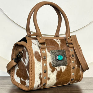 2026 March Expo Western Hair On Cowhide Leather Women Speedy Duffel Bag With Concho Tooled Leather Large Capacity Travel Handbag - Product Image 4