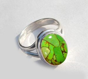 Bague turquoise verte en argent sterling 925, faite à la main, pour elle, fournisseur en gros de bagues, fournisseur de bijoux artisanaux - Product Image 2