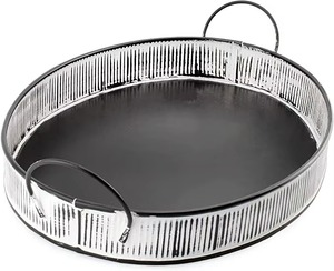 Nouvelle arrivée, plateau décoratif rond en métal avec poignées, style industriel, motif vertical, emballage en une seule pièce - Product Image 5