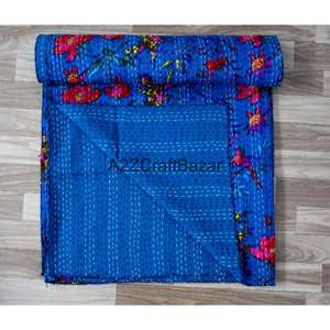 Couette Kantha en coton biologique 100% brodée, faite à la main en Inde, vintage, écologique, toutes saisons, double taille, pour la maison - Product Image 4