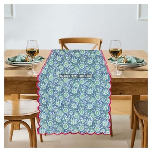 Handmade Indian Block Print Cotton Embroidery Edge <b>Table</b> <b>Runner</b> Beautiful Floral Bohemian <b>Wedding</b> Dining <b>Table</b> - Product Image 5