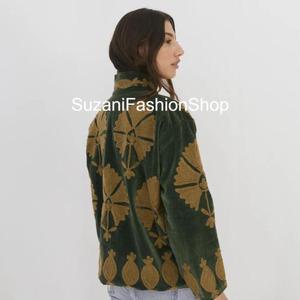 Blouson en velours unisexe à manches longues, col montant, motif brodé, style hiver, longueur standard, ouverture frontale, finition brute - Product Image 2