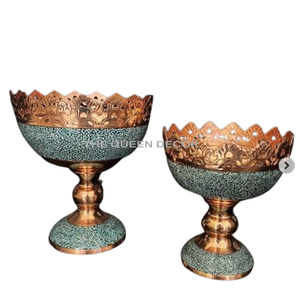 Contemporary Design Wedding Human Look Aluminum Metal Wood Top Shinny Polish Decorative <b>Bowl</b> <b>With</b> <b>Lid</b> 2 Pcs - Product Image 3