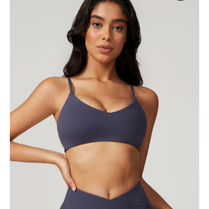 High Quality Brown Ivanna Lightweight Washed Sports <b>Bra</b> Square Neckline <b>Spaghetti</b> <b>Straps</b> Breathable High for Women's Gym - Product Image 1
