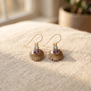 Natural Blue Topaz and Amethyst Floral <b>Dangle</b> <b>Earrings</b> <b>Gold</b> Plated Gemstone <b>Earrings</b> Statement Jewelry Elegant Gift For Women - Product Image 6
