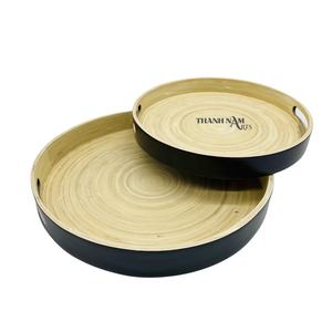 Grand plateau de service traditionnel en bois artisanat décoratif en rotin de bambou de taille personnalisée pour motif rond et rectangulaire de nourriture - Product Image 1