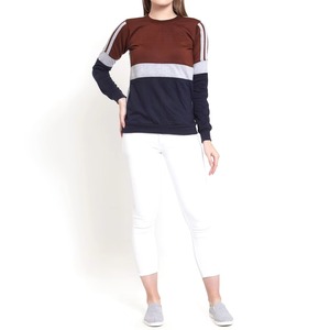 เสื้อสเวตเชิ้ตผู้หญิงสีบล็อก น้ำตาล เทา กรมท่า แขนลายทาง คอกลม ผ้าฝ้าย ทรงปกติ รับผลิตตามสั่ง จำนวนมาก - Product Image 2