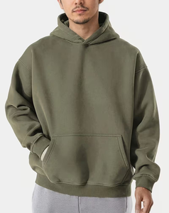 Men's Olive Green Hooded Sweatshirt Oversized Fit Cotton Fleece Casual Autumn Wear - Product Image 1