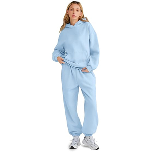 Ensemble survêtement molletonné oversize pour femme – Sweat à capuche et pantalon décontracté pour l'hiver – Tenue de détente tendance style urbain - Product Image 3