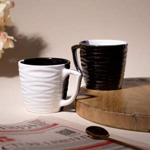 Juego de Café de Cerámica Abhita Moderno y Lujoso de Doble Tono con Diseño de Ondas, 200 ml, Ecológico, Duradero, Portátil, Negro y Blanco, para Oficina y Hogar - Product Image 4