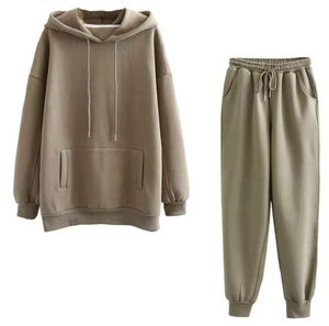 Women Pink <b>Hooded</b> Tracksuit Set Casual Loose Fit Full Sleeve Solid Color Drawstring Pants With Side Pockets Autumn Wear - Product Image 6