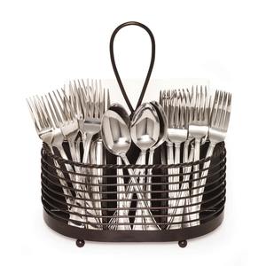 Support à couverts en métal noir simple, idéal pour organiser le comptoir de cuisine et garder les couverts bien rangés et prêts à l'emploi, en provenance d'Inde. - Product Image 1