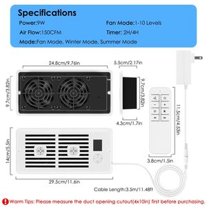 Ventilatore Intelligente per Bocchette dell'Aria Condizionata con Schermo LCD, 3 Modalità, 10 Velocità, Timer 2H/4H per Bocchette da 4 x 10 Pollici - Product Image 4