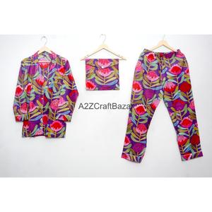 Ensemble pyjama en pur coton pour femme, manches longues, imprimé floral, style bohème, doux et confortable. - Product Image 4