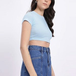 Chemisiers courts pour femmes à col rond, coupe ajustée, best-seller, prix abordable, chemisiers courts pour femmes - Product Image 3