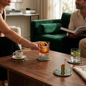 Ensemble de sous-verres en mosaïque de marbre personnalisés faits à la main, motif terrazzo vert, sous-verres en pierre naturelle pour la maison - Product Image 4