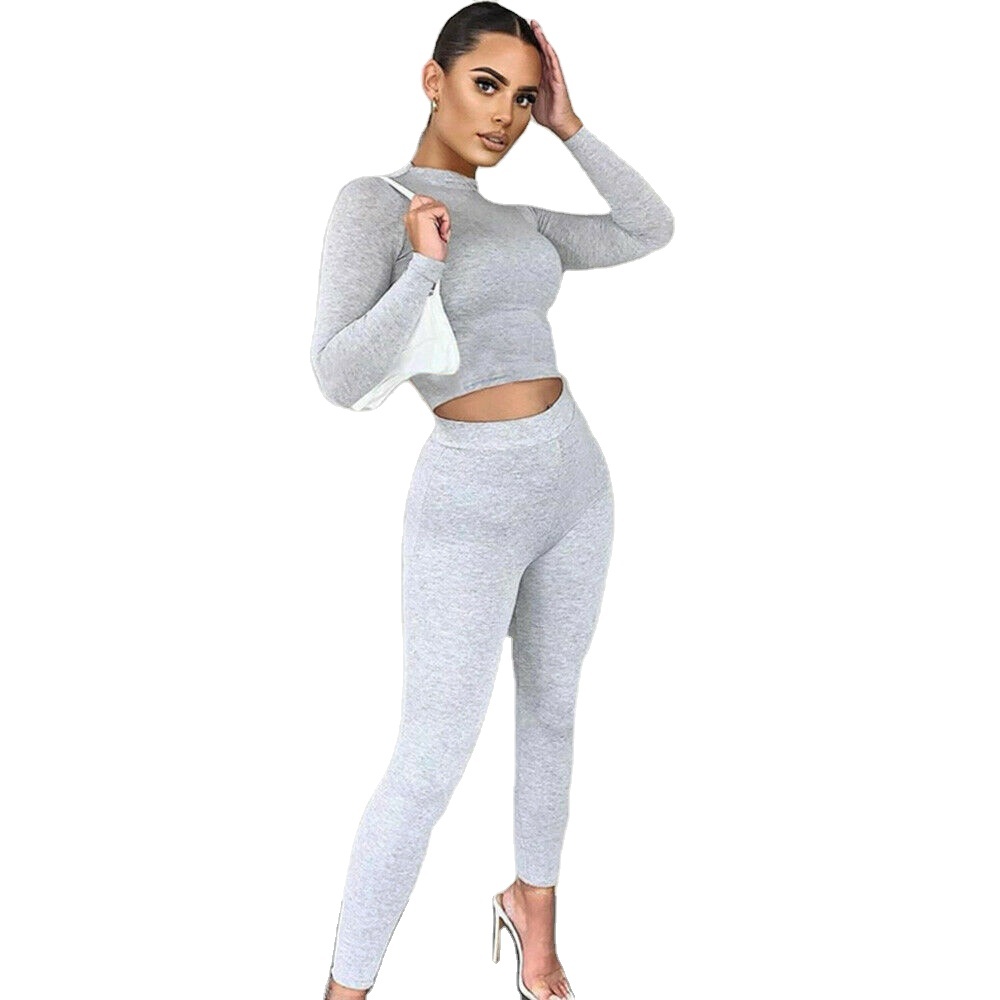 Womens Seamless Yoga Suit Crop Top Sports High Waist Long Gym Fitness Tracksuit