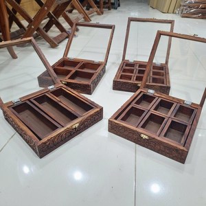 Boîte à condiments en bois à compartiments multiples avec couvercle en verre, résistante à la poussière, écologique, compatible lave-vaisselle, organisateur de rangement pour herbes et épices - Product Image 4