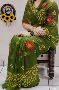 Sari de Georgette con Estampado Chunri Suave de Primera Calidad para Mujer, Marca KV, con Blusa Sin Coser, de Secado Rápido, para Bodas de Otoño - Product Image 5