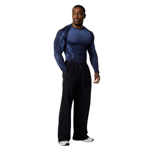 T-shirt de compression personnalisé pour homme, bleu marine, à manches longues, col rond, coupe ajustée, pour entraînement sportif, protection anti-UV, sous-vêtement technique - Product Image 3
