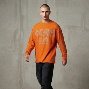 Camiseta Premium para Hombre de Manga Larga con Gráficos de Pedrería, Algodón Pesado, Hombros Caídos, Estilo Oversize, Casual, Streetwear, Holgada - Product Image 4