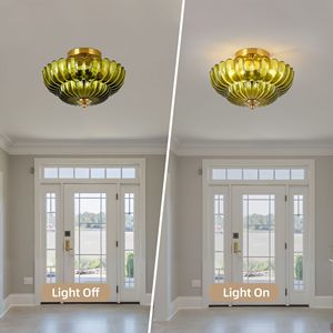 Plafoniera Moderna da Cucina a 3 Luci da 11,8 Pollici Semi-Incasso con Vetro Floreale Vintage, Alimentazione CA - Product Image 5