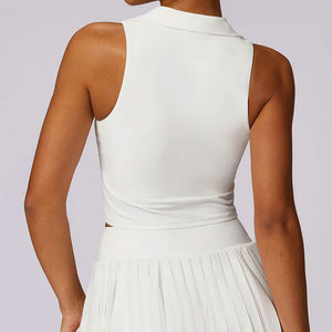<b>Ladies</b> New Casual <b>Polo</b> Collar Sleeveless Body Fit Gym Workout Short Length Athletic Yoga Crop <b>Top</b> T-Shirt For Exercise - Product Image 2
