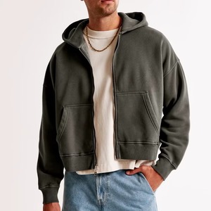 Sudadera con Capucha para Hombre, Color Gris Jaspeado, con Cierre, Lavado Ácido, 100% Algodón, Felpa Francesa, Corte Holgado, Informal, para Otoño - Product Image 6