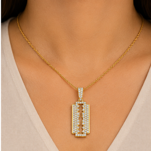 Trendy 10K <b>Solid</b> <b>Gold</b> Unique Iced Small Double Edge Razor Blade <b>Pendant</b> Custom Fine Jewelry with Natural Diamond <b>Pendants</b> Charms - Product Image 2