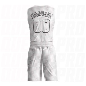 Conjunto de Uniforme de Baloncesto Sublimado Personalizado con Cuello Redondo en Gris, Blanco y Negro, Nombre del Equipo, Número y Logotipo Impresos, Sin Mangas - Product Image 2