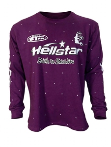 Custom Dark Purple Long Sleeve T <b>Shirts</b> Graphic Printed <b>Flame</b> Sleeve Heavyweight Cotton Streetwear Men Vintage Oversized Loose - Product Image 1