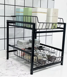 OEM/ODM Vietnam Double Layer Dish Drying Rack Metal Under Sink Organizer with Fruit <b>Vegetable</b> Storage Basket Shelf - Product Image 1