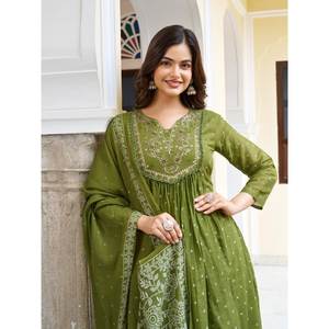 Hermoso conjunto de fiesta talla XL con top y pantalón de cintura imperio y dupatta - Product Image 4