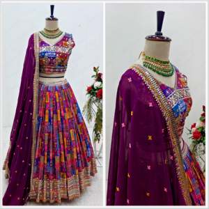 Ensemble Lehenga Choli et Dupatta en Chiffon Style Bohème de Créateur, Tenue de Soirée avec Impression Numérique - Product Image 2