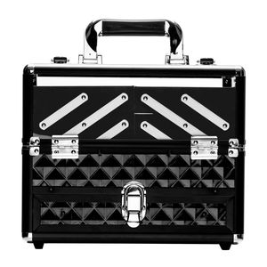 Valigetta Cosmetica Portatile SM 1923 in Alluminio Nero con Chiusura a Cerniera, Borsa per il Trucco a Scacchi con Manico e Logo - Product Image 5