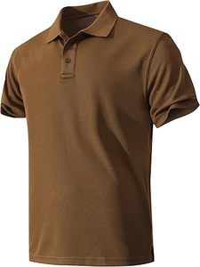 Men's Brown Short Sleeve Cotton Pique Polo Shirt Casual Solid Color Breathable Knitted Regular Fit - Product Image 1