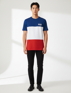 T-shirt en jersey de coton pour homme de qualité supérieure - Bleu, blanc et rouge avec logo SQS - Product Image 1