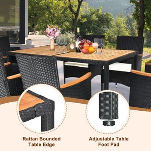 7-Piece Acacia Wood Table Top Rattan Chair Patio Dining Set with Soft Seat Cushions Outdoor Garden Conversation Set - Product Image 3