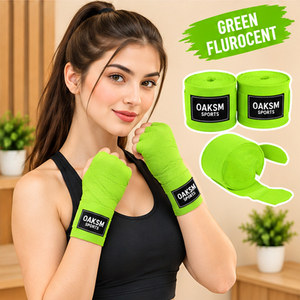 Vendas de Boxeo OAKSM, Verde Fluorescente, de Algodón Autoadhesivas y Elásticas, 2 Pulgadas de Ancho, 5 Metros de Largo, Unisex, para Entrenamiento en Gimnasio - Product Image 1
